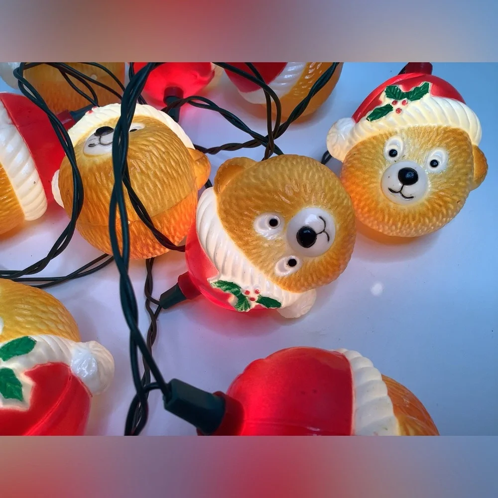 Vintage Christmas Blow Mold String Lights Santa Teddy Bear Holiday Rare HTF